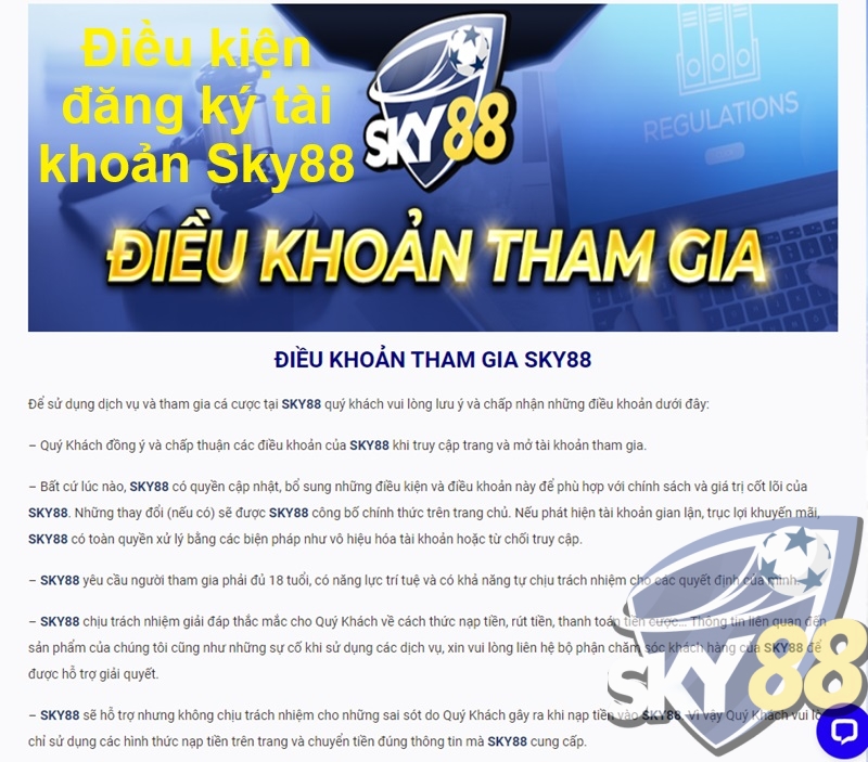 Điều kiện đăng ký tài khoản Sky88
